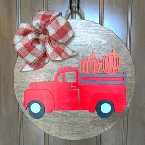 Red Truck Fall pumpkin handmade door hanger